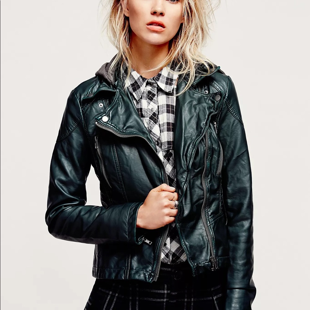 Free People Vegan Leather Hooded Jacket
